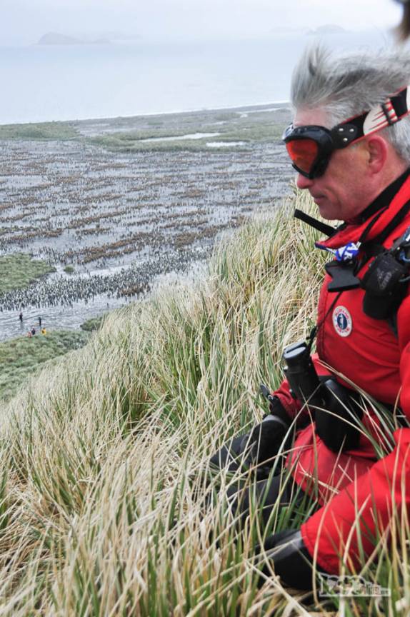 O Damien, nosso guia de história, em Salisbury Plain, na Geórgia do Sul